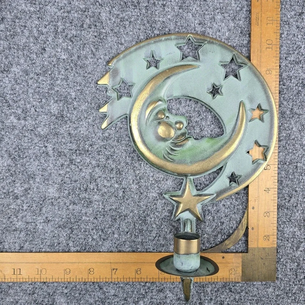 Vintage PartyLite Celestial Sun & Moon Metal Wall Candle Holder Set 94' w/ Glass - Picture 6 of 6